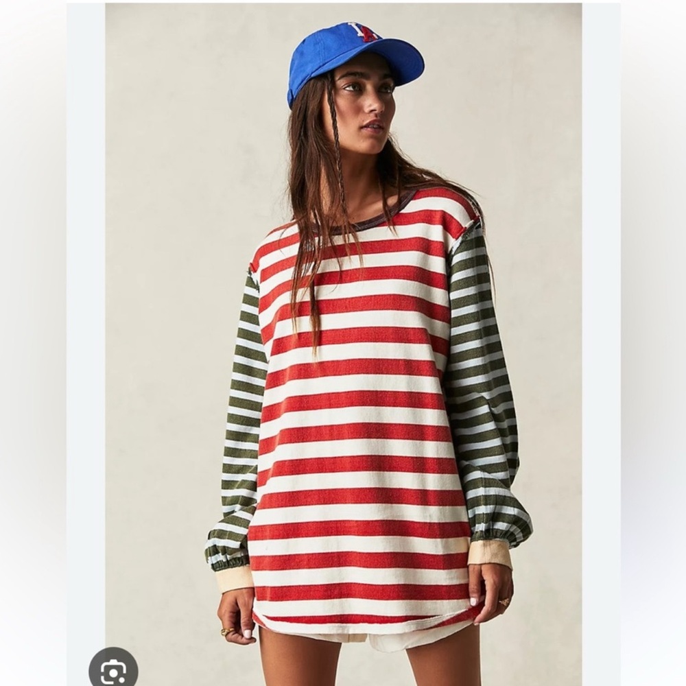 We The Free Sawyer Stripe Tee in Kelp and Sienna xs new